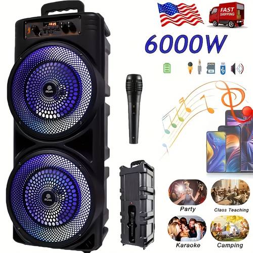 6000w portable speaker with subwoofer built in microphone wired microphone 7 dual 8 inch subwoofers ideal for holiday parties and