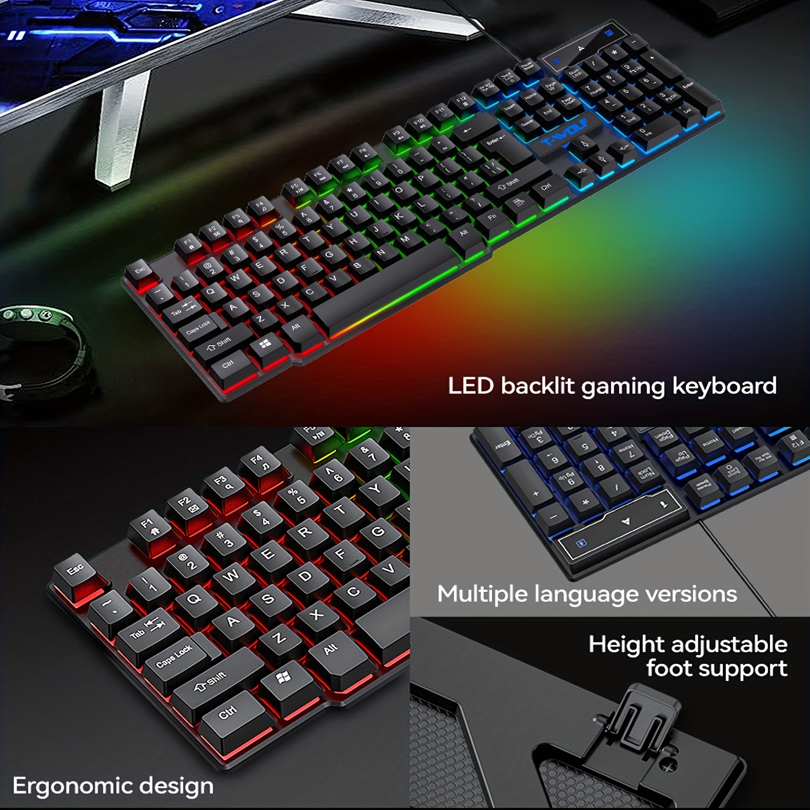 TF880 Complete Wired Gaming Set: Perfectly Compatible with PC, Laptop, And Console, Featuring an Anti-Slip Mouse, Sturdy Mouse Pad, Comfortable Headset, Dreamlight Keyboard, And Versatile Speaker with USB Power, 3.5Mm Output, Dual Diaphragm