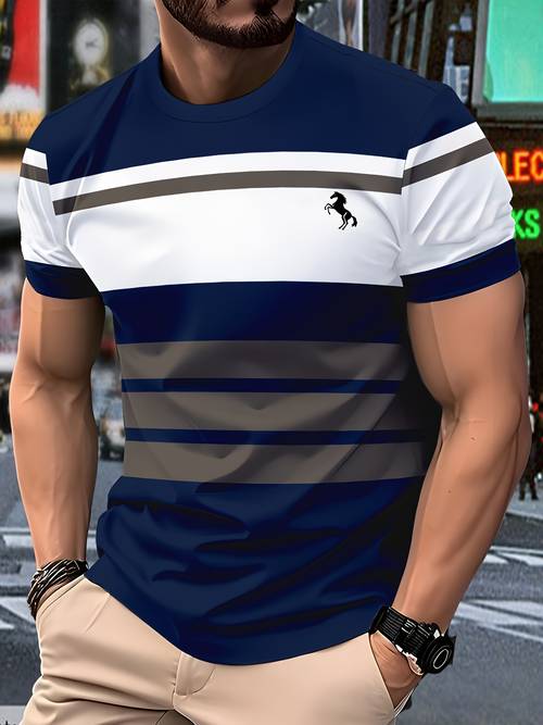 Men's Casual T-Shirt - Lightweight Polyester Outdoor Commuting and Vacation Wear. Machine Washable. Suitable for All Seasons. Comfortable for Daily Fashion Wear. | Round-neck T-Shirt | Breathable and Stylish Fabric.