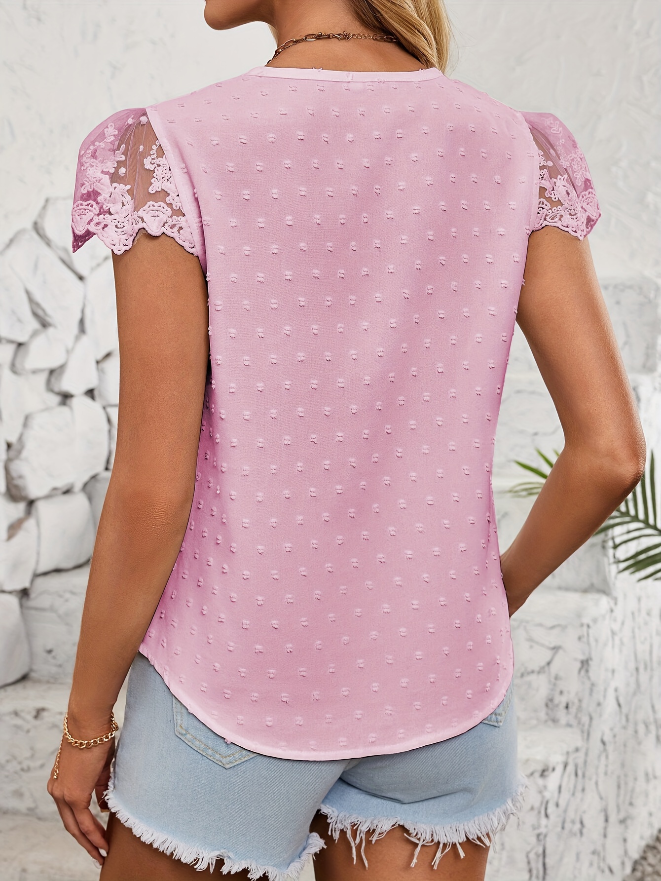 Lace V neck Loose Blouses Casual Button Lace Sleeve Fashion - Temu