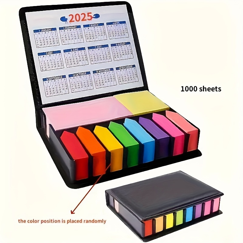 

1pc 2025 Notes Set With Leather Case - Double-sided Calendar, Office, School, And Notepads, Index Tabs, And Stickers, Paper Material