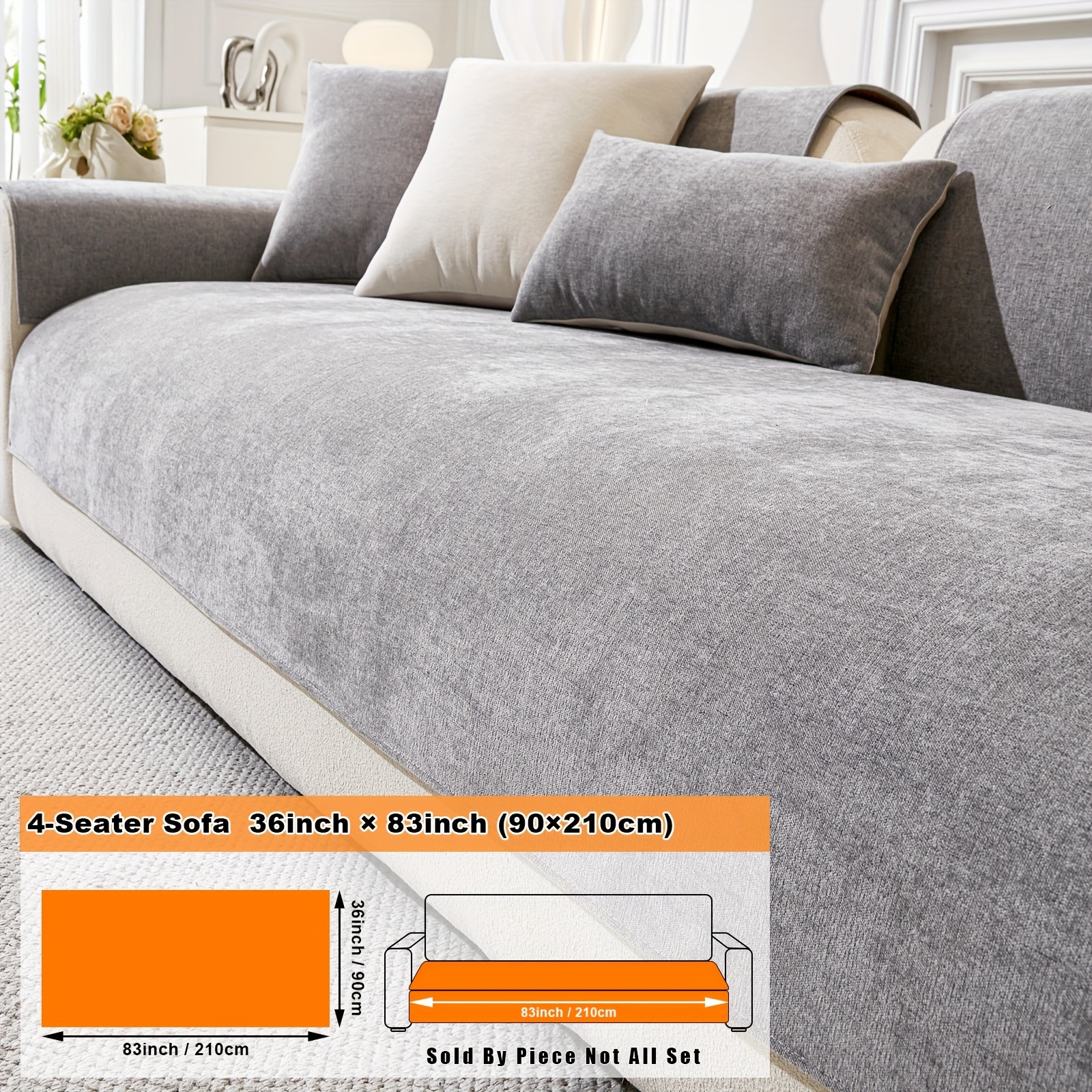 Image of 1pc Moresoo Solid Color Thickened Chenille Sofa Cushion, European And American Popular Modern Minimalist Sofa Cover, Sofa Cover Cloth, Pet-friendly Non-slip Sofa Protective Pad