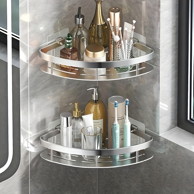 

Wall-mounted Corner Shower Caddy, No-drill Sturdy Bathroom Organizer, Dual-tier Aluminum Storage Shelf For Shampoo And Toiletries - In Single Or Double Tier, Bathroom Organizers And Storage