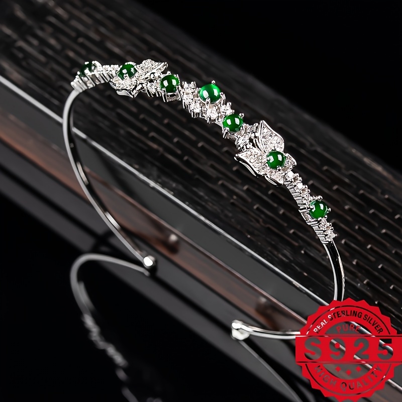 925 Silver Natural Stone Ice Full Green Bracelet - DIY Jewelry