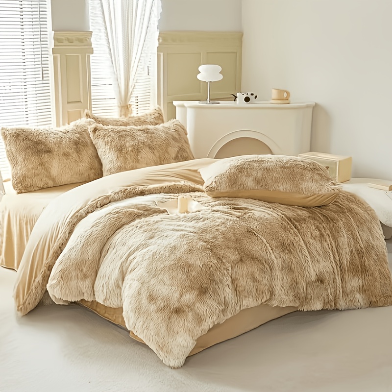3pcs High-end Gradient Tie-dye Long Plush Duvet Cover Set Large Size Comfortable Duvet Cover 3pcs Set (does Not Duvet Insert Or Pillow Inserts)