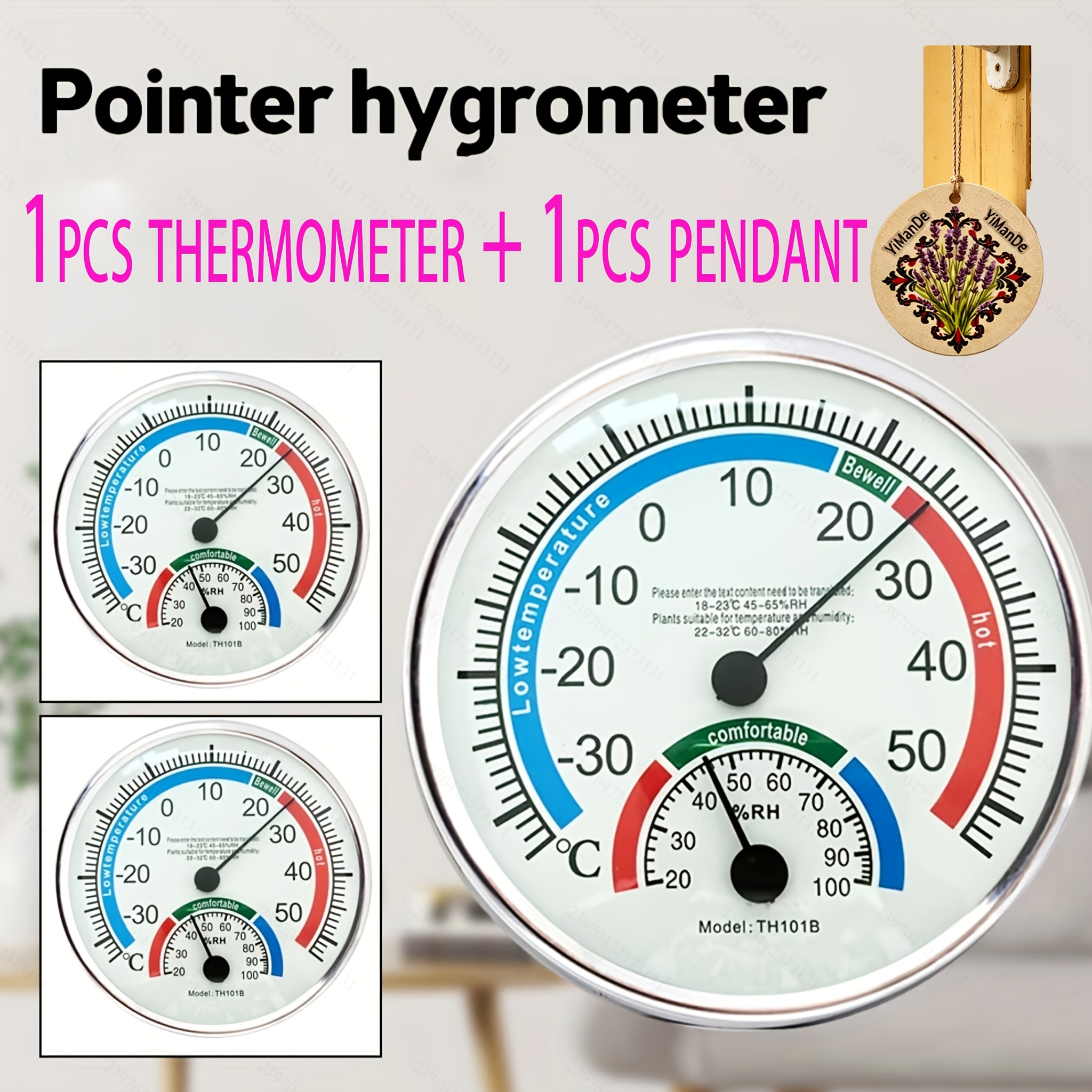 TEMU Single-pack Thermometer Hygrometer With Pendant, Dial -30°c To 50°c Temperature 20% To 100% Humidity Wall Mount Suitable For Indoor Outdoor