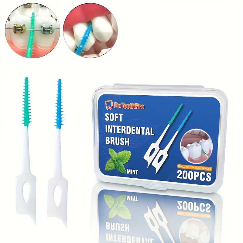 200pcs Silicone Interdental Brushes | Soft, Disposable, , Suitable For Teeth Cleaning And Braces Maintenance