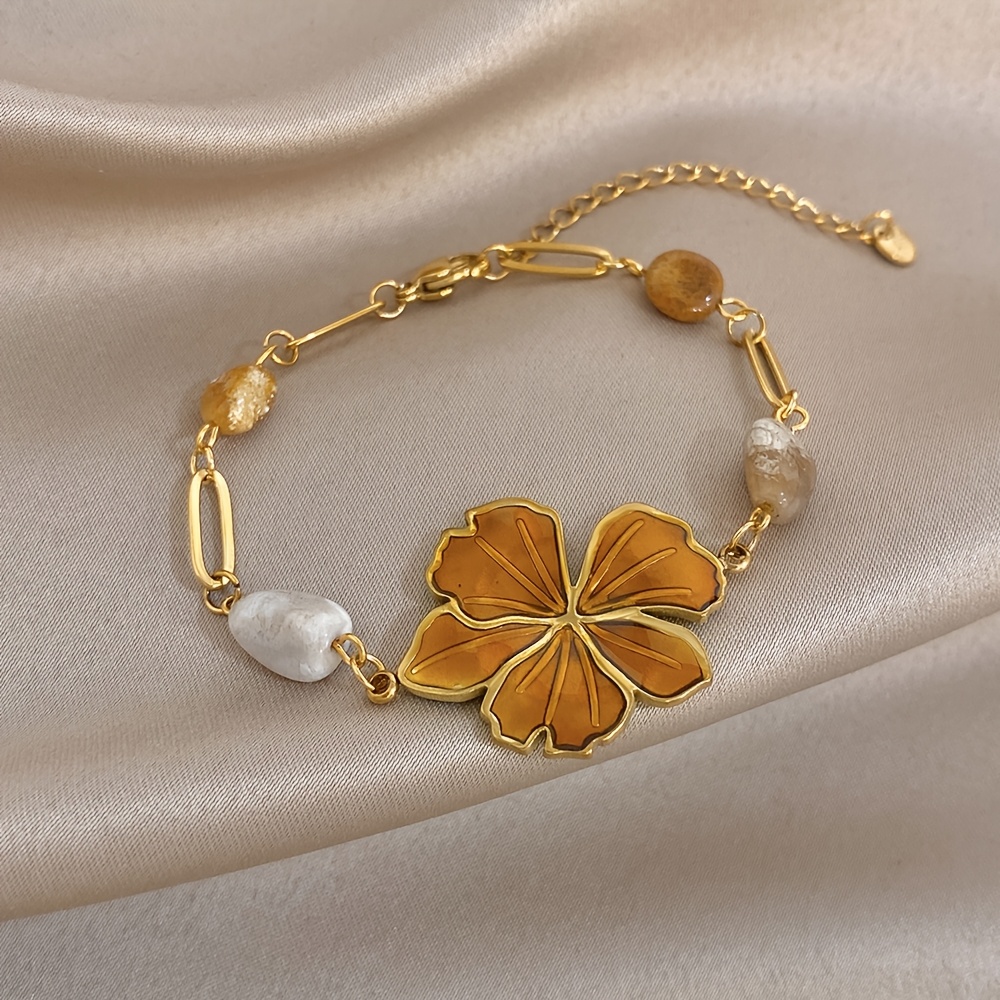 Elegant Drip Oil Flower Natural Stone Bracelet, Unisex