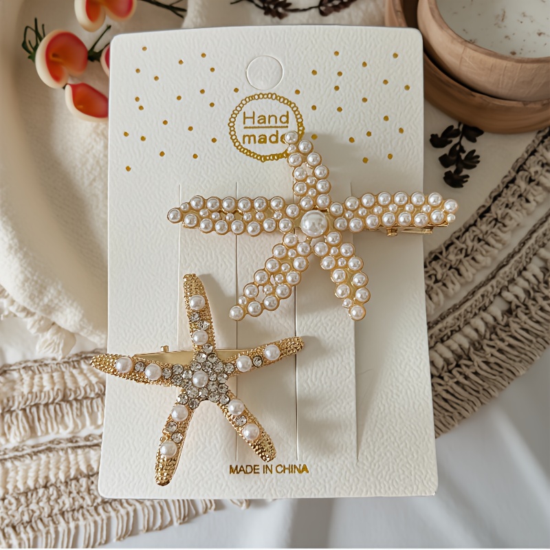 E-shop Ein Set aus 2 süßen Seestern-Haarspangen, verziert mit Kunstperlen, geeignet für Hochzeiten, Dates, Urlaube und den , elegante Haaraccessoires