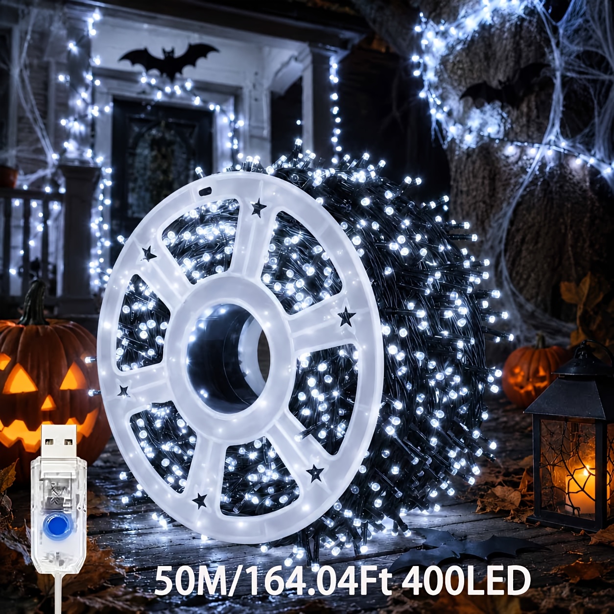 TEMU 50/40/30/20m Usb Powered Reel String Lights, Halloween Decorations Led Fairy Lights, Ipx4 Bedroom Decor, Twinkle Decorative Lights For Garden,