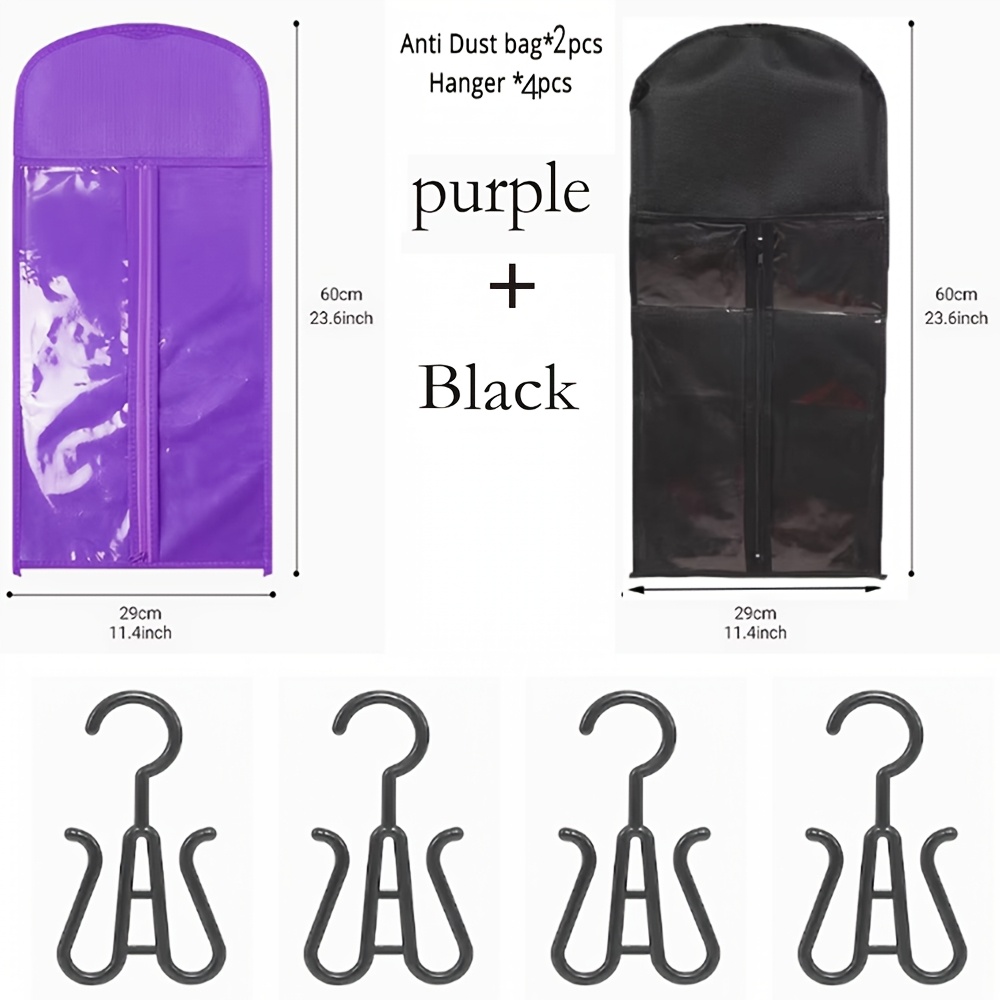 TEMU 6pcs Wig Storage Bag Set, Purple And Black Combination Includes 2 60 Bags And 4 Hooks, Portable Wig Protective Cover, Suitable For Multiple Wig