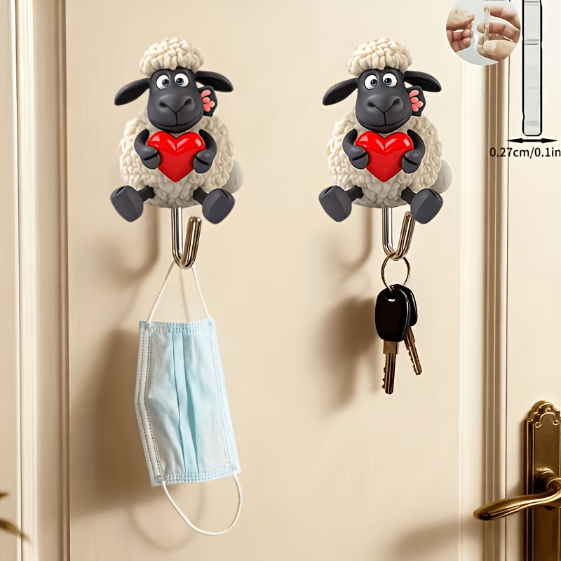 2d Flat/ 2pcs Hugging Lamb Hooks, Stylish Wall Storage Organizer, Hooks, Durable Material, Plastic Hooks, Self-adhesive Hooks, Multi-functional Hooks, 2d Flat