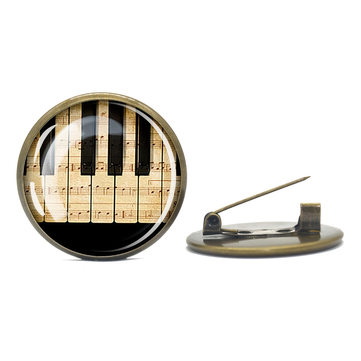 Piano Keys Music Notes Brooch, Classic Glass Cabochon Badge