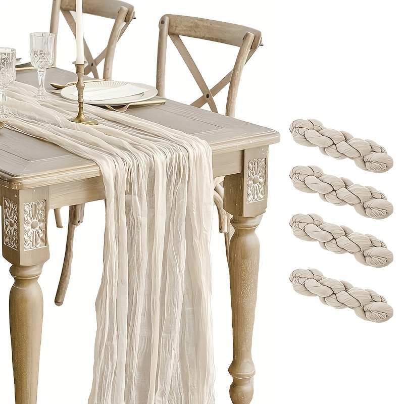 

4pcs Chemin de Table en Tissu de Fromage Bohème Gaze Tissu Chemin de Table Transparent Paysage Convient pour Mariage Anniversaire Fête d'Enfants Décoration de Table Bohème (Beige Moyen)