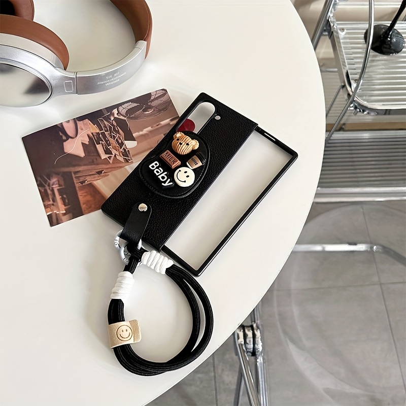TEMU Phone Case: Bear Folding Phone Case With Bracelet Suitable For Galaxy Z Fold 3 4 5 6 7