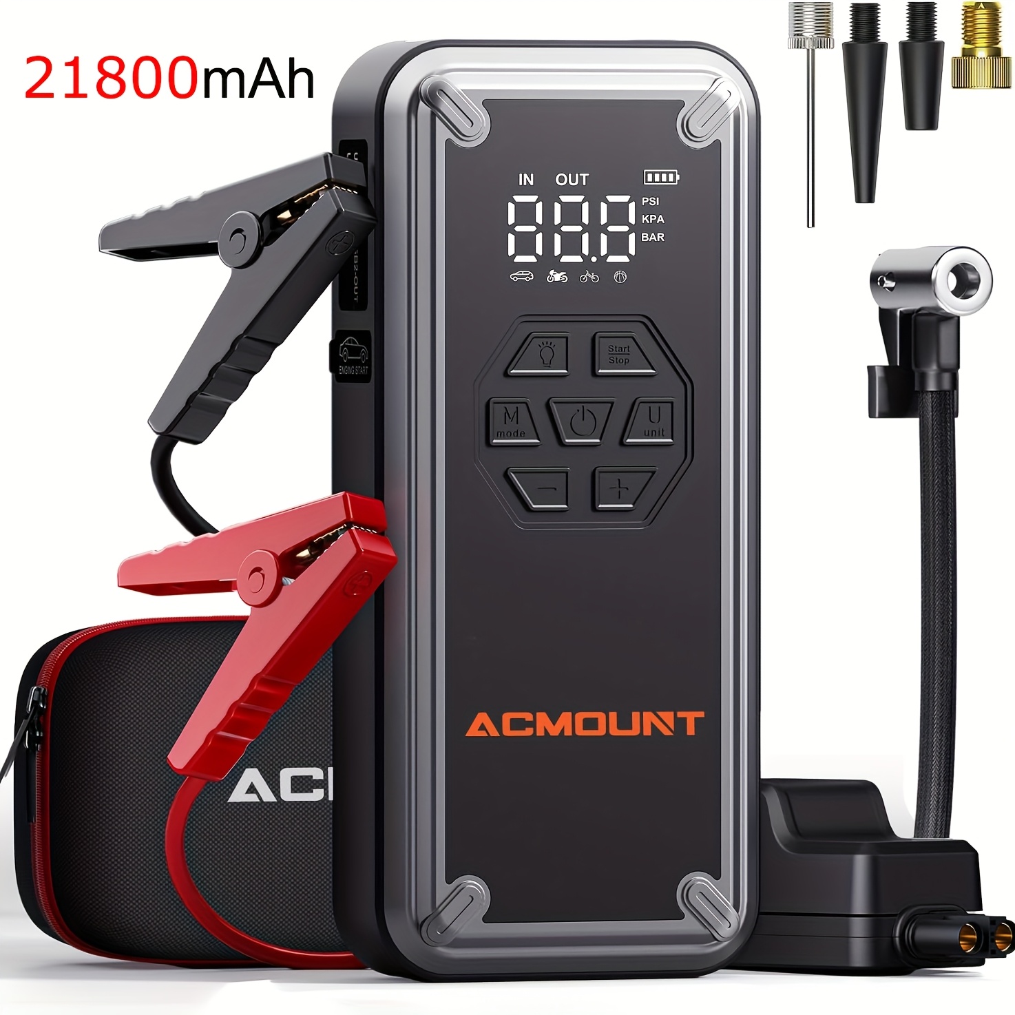 

21800mah Jump With Air Compressor For Up To 9.0 Gas/8.0 Diesel, Portable Car Battery Jumper Pack With 150psi Auto Off Tire Inflator Air Pump, 12v Car Jump Box With Large Lcd Display & Led Light