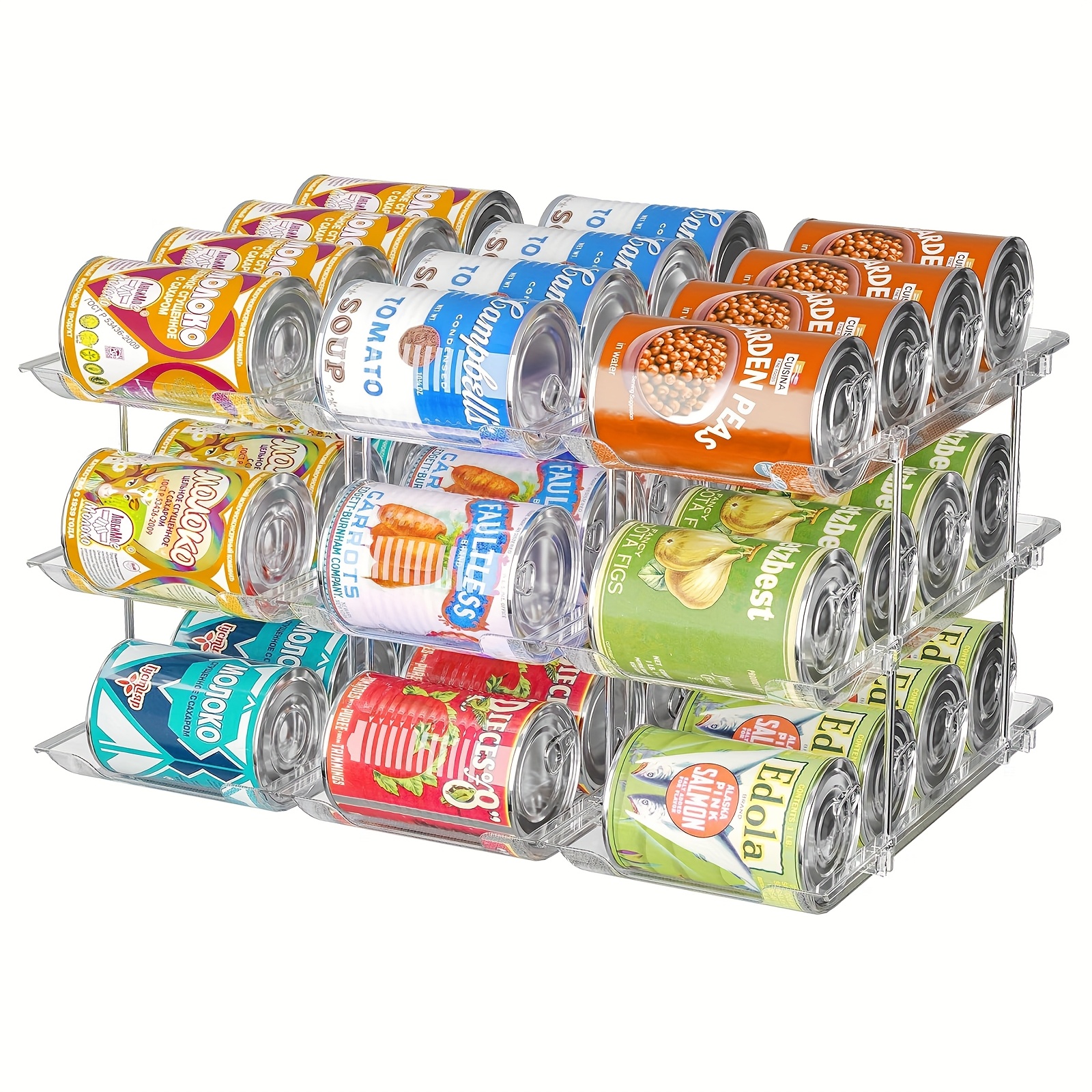 TEMU Heavy-duty Space-saving Can Organizer Rack - Holds 36 Cans (3 Sets/3-tier), Stackable Pantry & Fridge Storage Shelf - Construction For Soda,