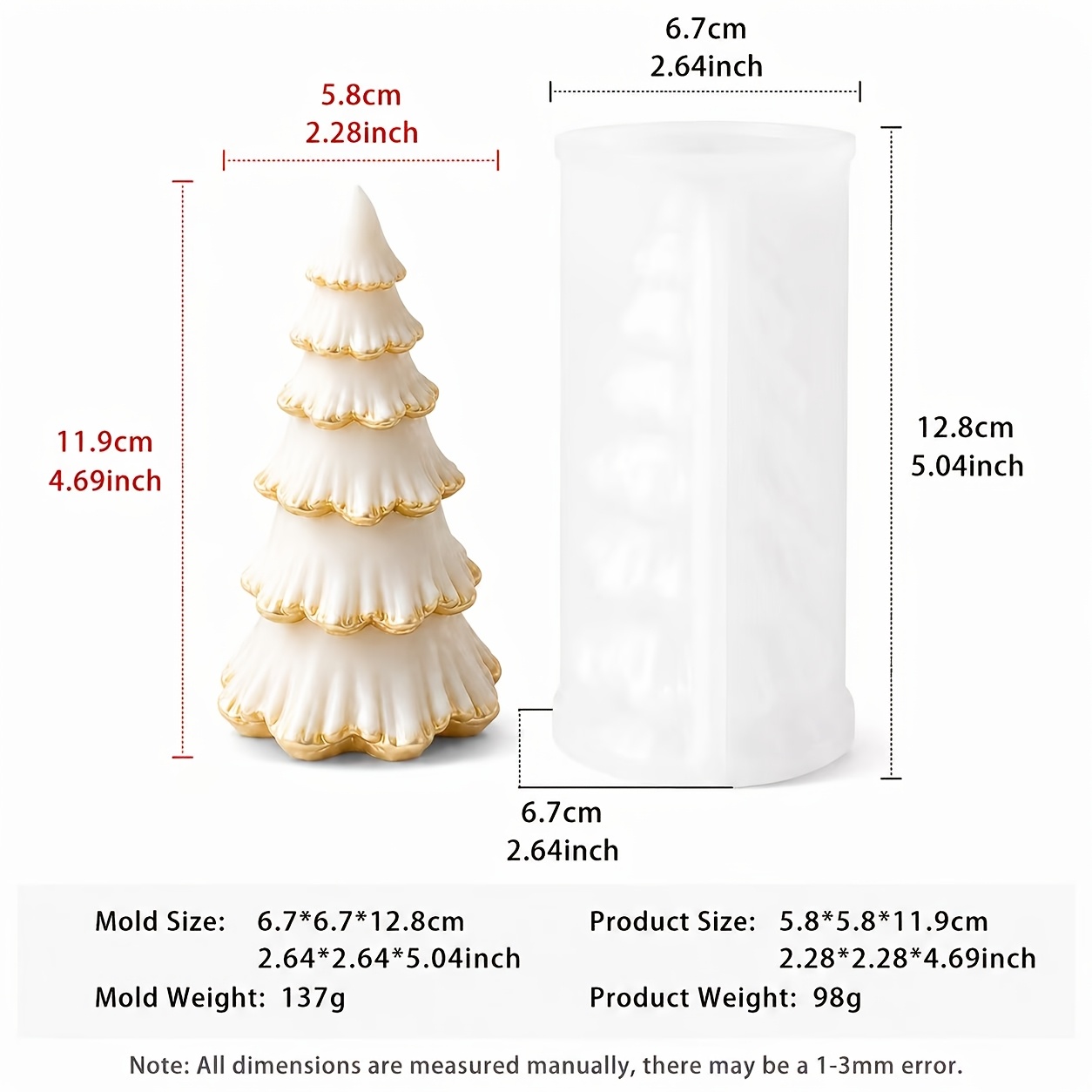 TEMU Moule en 1 pièce à 1 cavité de sapin de Noël, adapté pour le plâtre, la résine, la fabrication de bougies et de pierres de diffuseur - Moule de