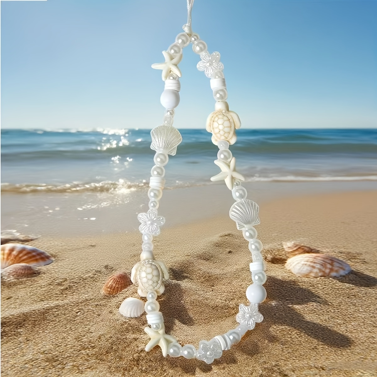 TEMU 1pc Style Seashell Turtle Flower Bead Phone Lanyard, Universal For Phone Cases, Pendant Wristband, Anti-drop Cord, Small Gift For Mom, Family,