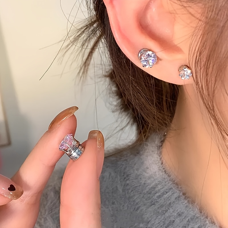 2pcs/1 Pair Ultra-sparkly Synthetic Zirconia Earrings, Magnetic Helix Clip Ear Cuffs, No-piercing Ear Jewelry, Ear Studs For Women
