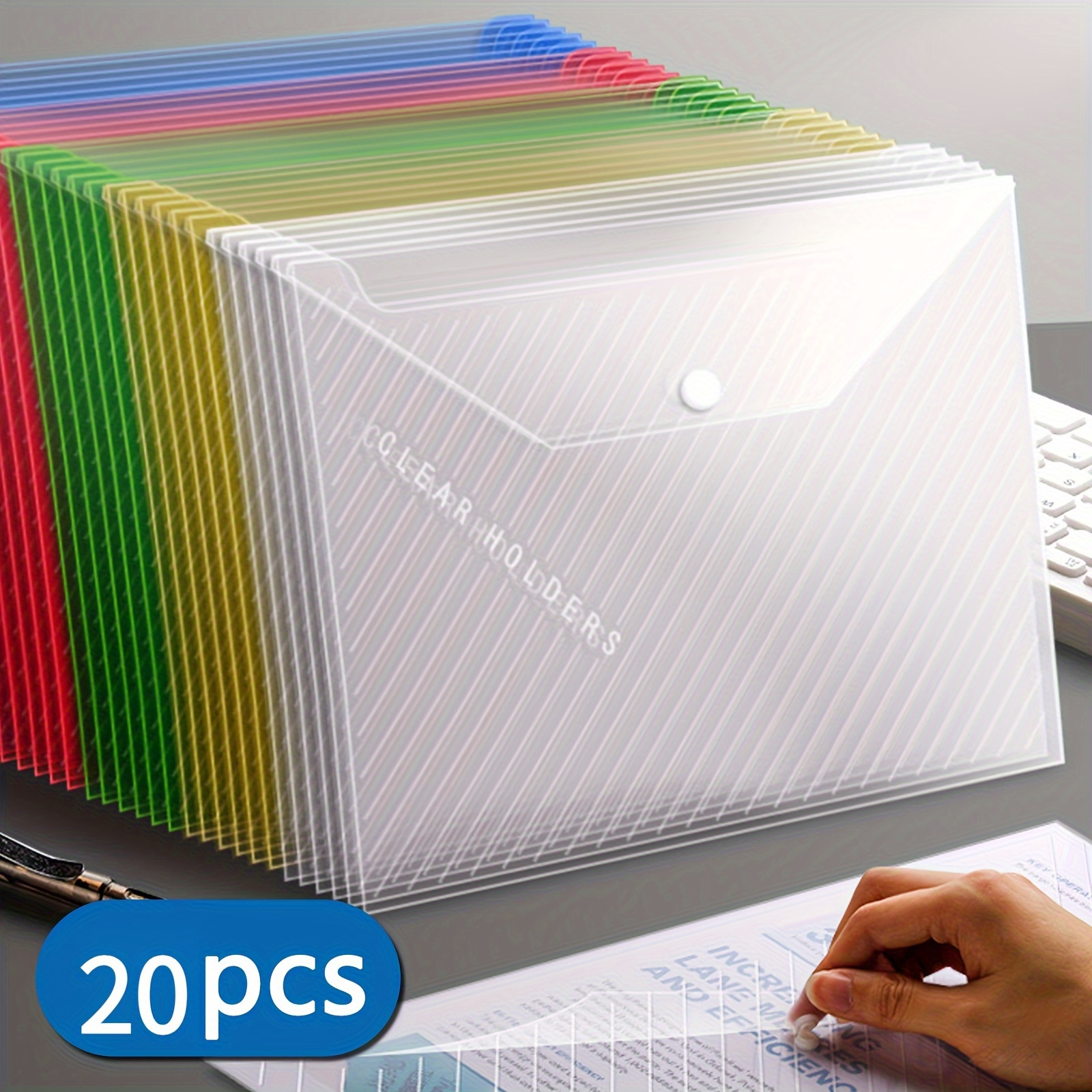 

20pcs Transparent A4 File Folders - Assorted Colors With Snap Closure, Ideal For Office & School Organization, Stylish Supplies, School Supplies|vibrant Colored Folders|snap Closure Folders