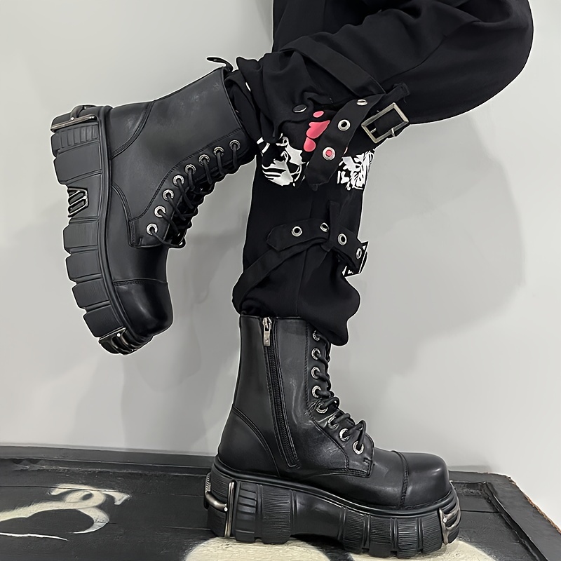 fashion y2k womens punk ankle boots lace zip high heels - Temu