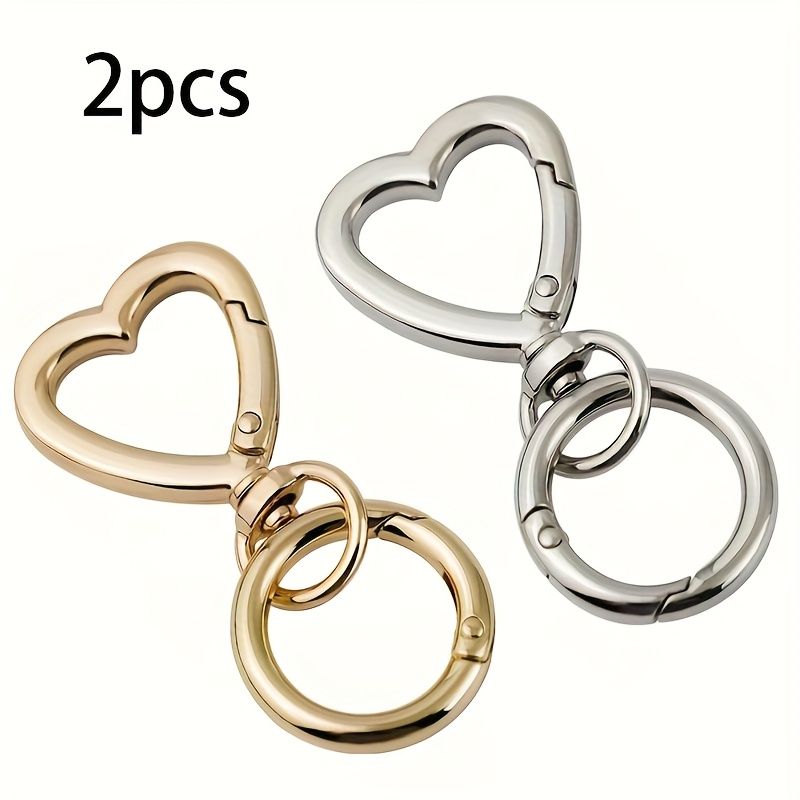 TEMU 2pcs Heart-shaped Metal Keychain - Heavy-duty Open-end Swivel Clasp, Elegant , Ideal For Diy Key Rings, Wedding Favors, Valentine's Gifts -