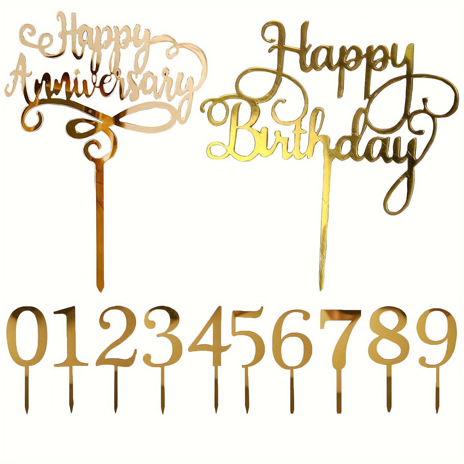 

12 Pcs Acrylic Number Cake Toppers - 0-9, Happy Birthday & Anniversary Decorations - Perfect For Birthday And Wedding Parties, Anniversary Cake Decorations