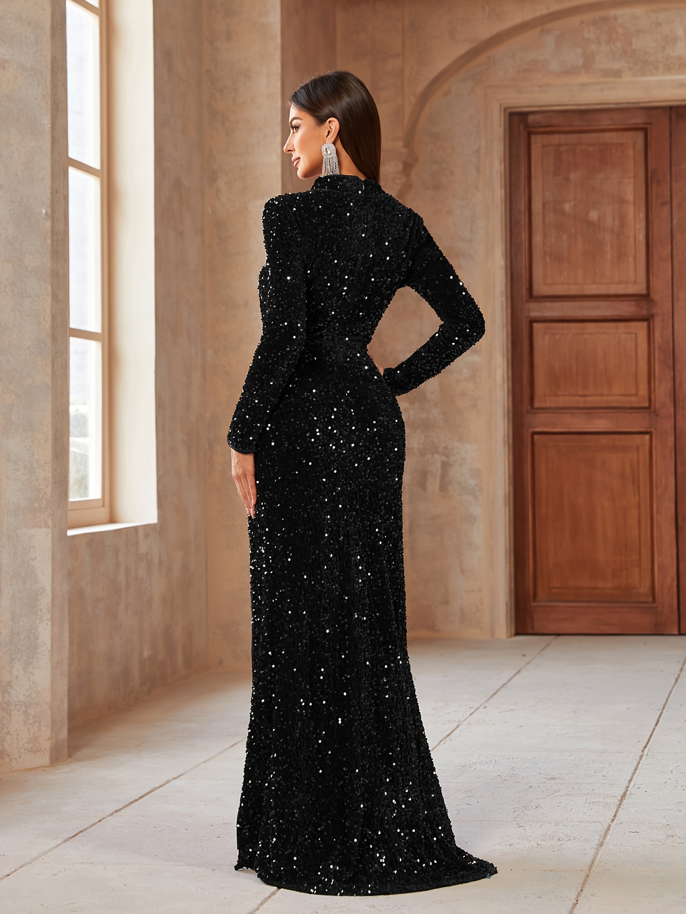 Black Sequin Dress In Long Sleeve Dress Elegant Long Sleeve Sequin