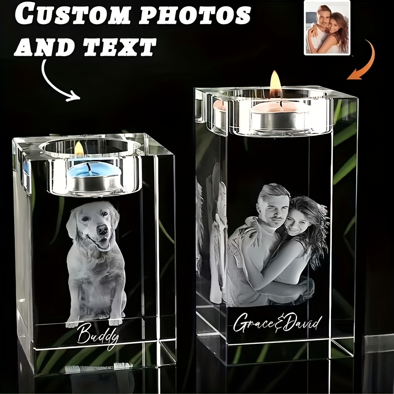 TEMU 1pc Custom Photo Holder (candle Not Included) - Personalized Glass Pet Portrait, , Classic , Suitable For Bedroom, Living Room, And Office Decor