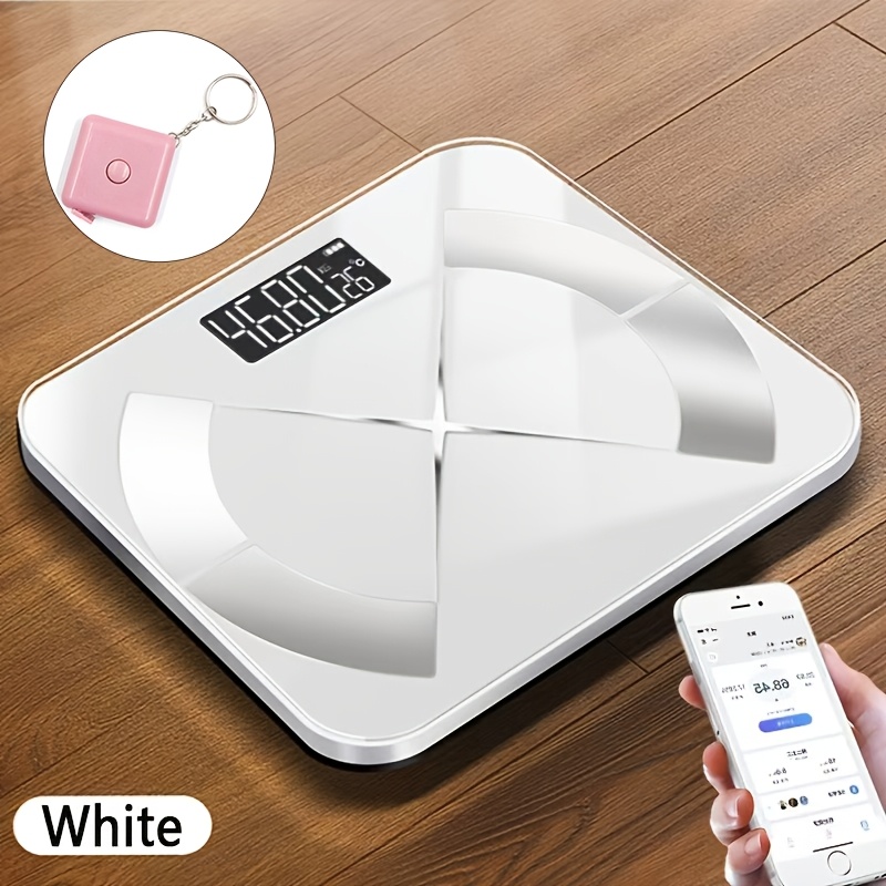 TEMU Smart Wireless Body Fat Scale With Tape Measure Combo(2-pack), Bathroom Scale, Wireless App Data Sync, Lcd Display, Thickened Tempered Glass,