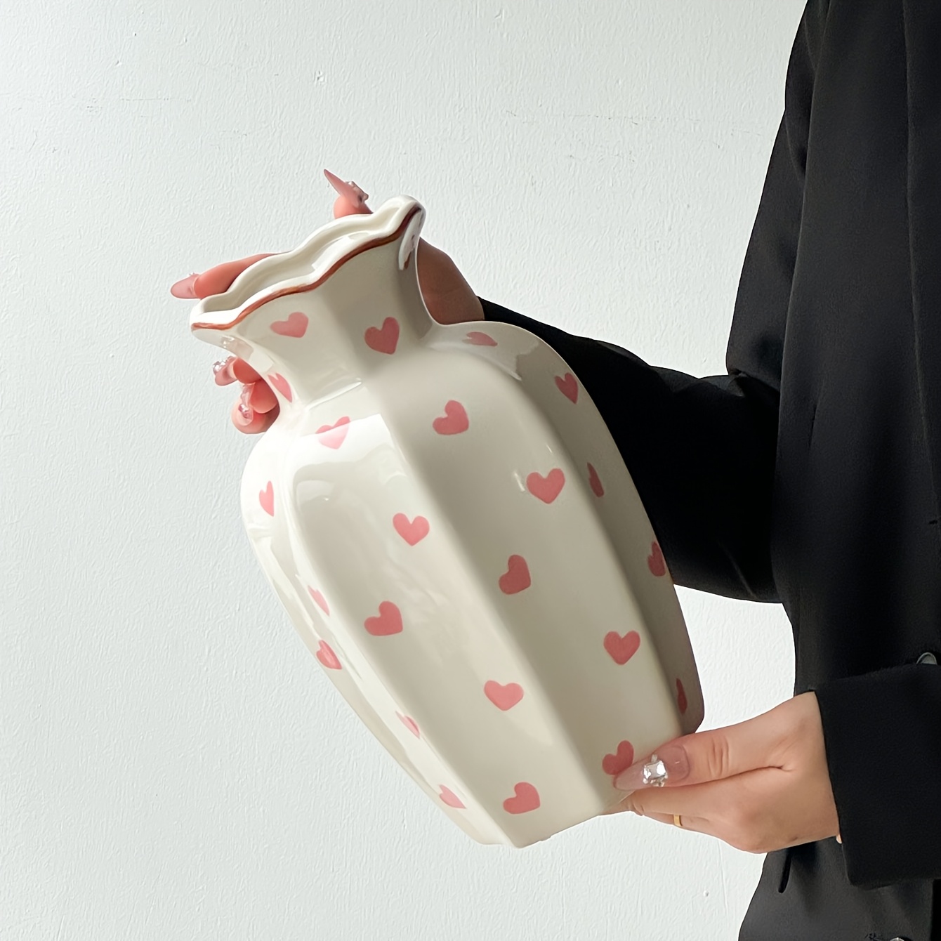 E-shop 1 Stück Minimalistisch Moderne Romantische Warme Rustikale Handbemalte Herz Keramikvase für Wohnzimmer, Esszimmer, Schlafzimmer, Arbeitszimmer