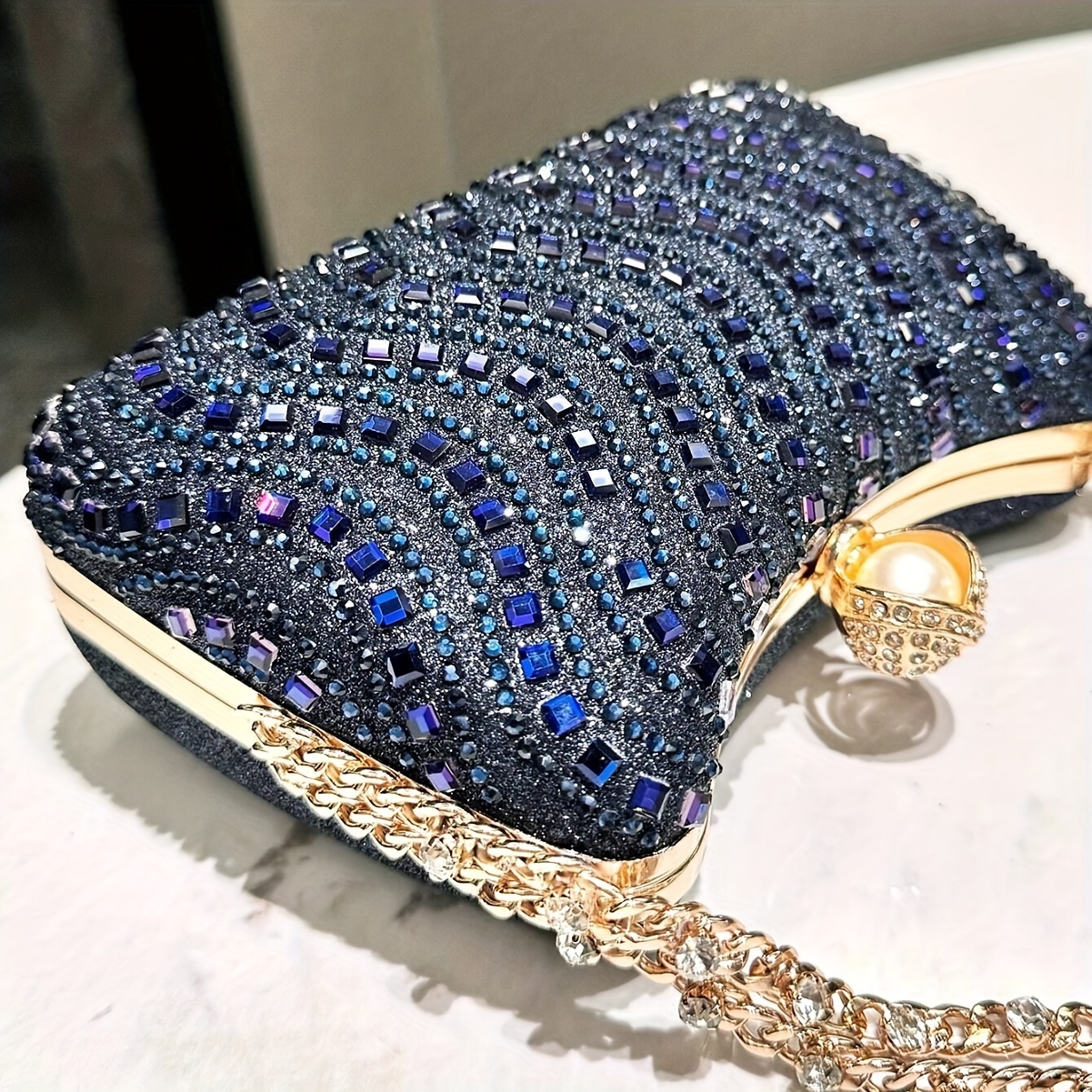 Silver Diamond Clutch Purse Rhinestone Bucket Bag Crossbody Sling