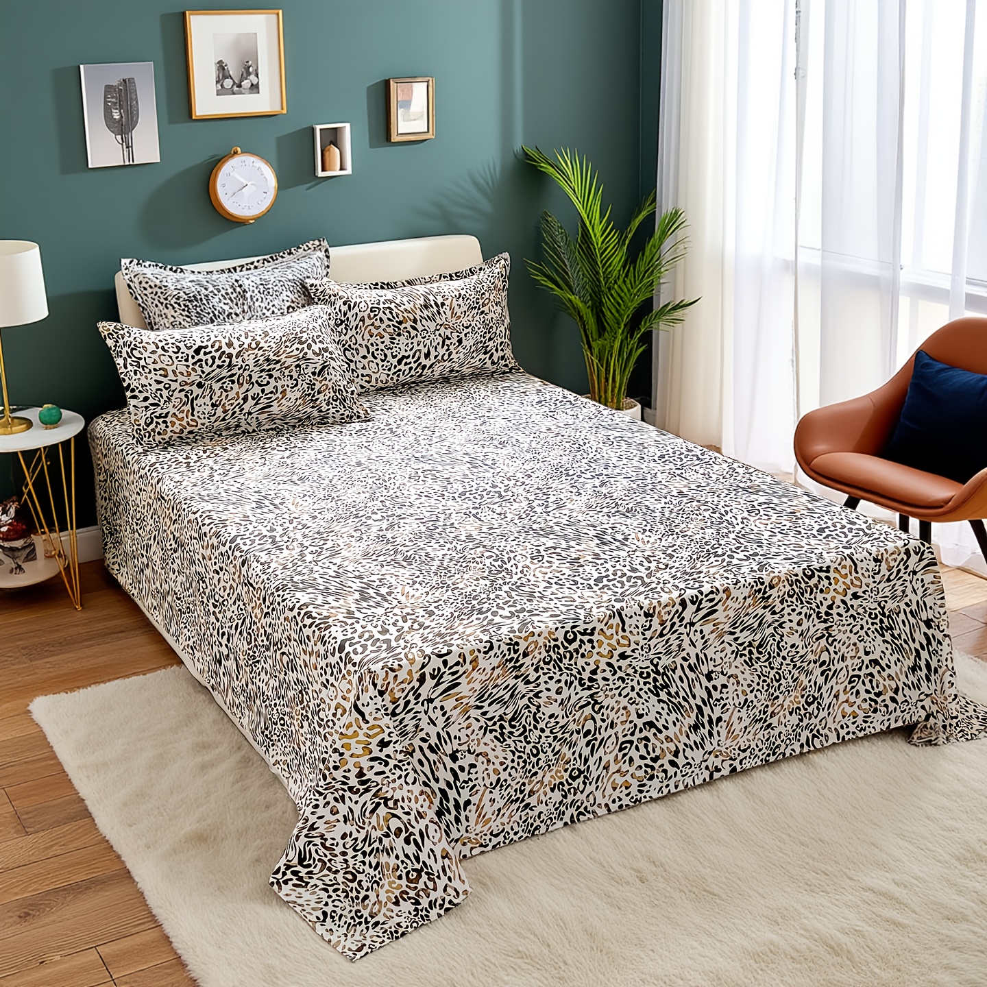 TEMU 1pc Fitted Sheet, Tiger Print Fitted Sheet (pillowcase Not Included)
