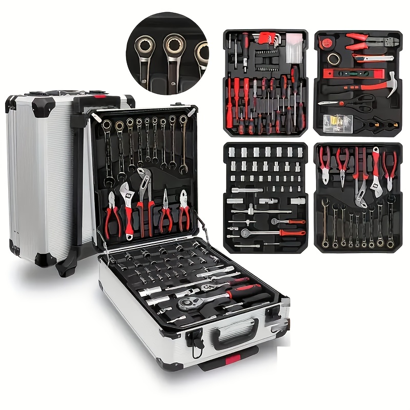 TEMU 899pcs Artman Hand Tool Set In Durable White Metal Box With 4 Layers, Portable Design & Wheels - Ideal For Maintenance, Includes Sockets, Wrenches, Screwdrivers & More,tool Set