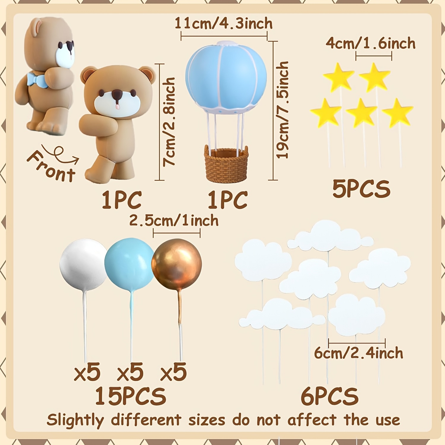 Image of Laventy 28pcs Bear Cake Decoration Balls Cake Topper Hot Air Balloons Cake Decoration Gender Reveal Birthday Cake Decoration, Halloween, Christmas