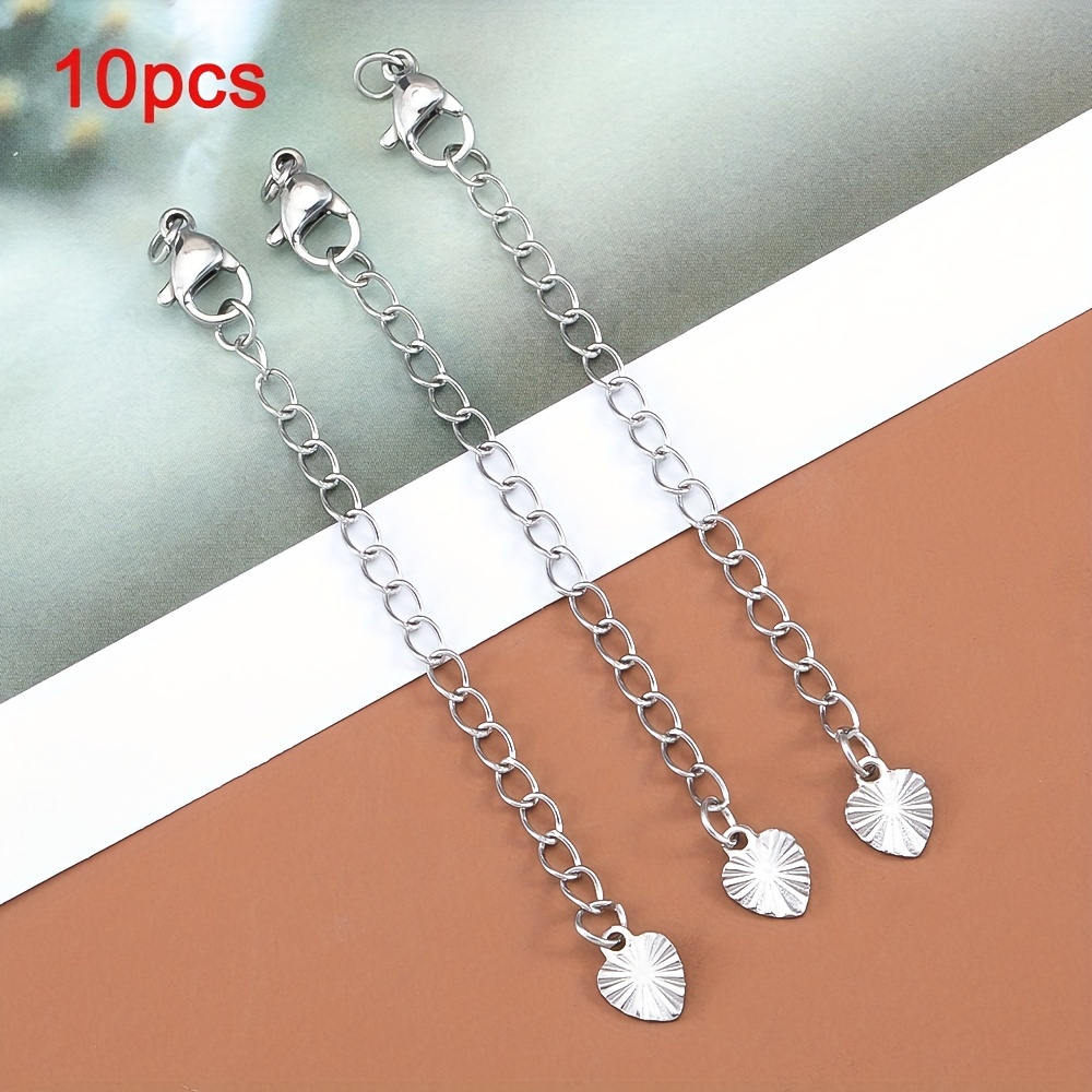 Image of 10pcs Stainless Steel Extension Tail Chain Lobster Clasps Connector Extended Chain For Bracelet Necklace Making Supplies