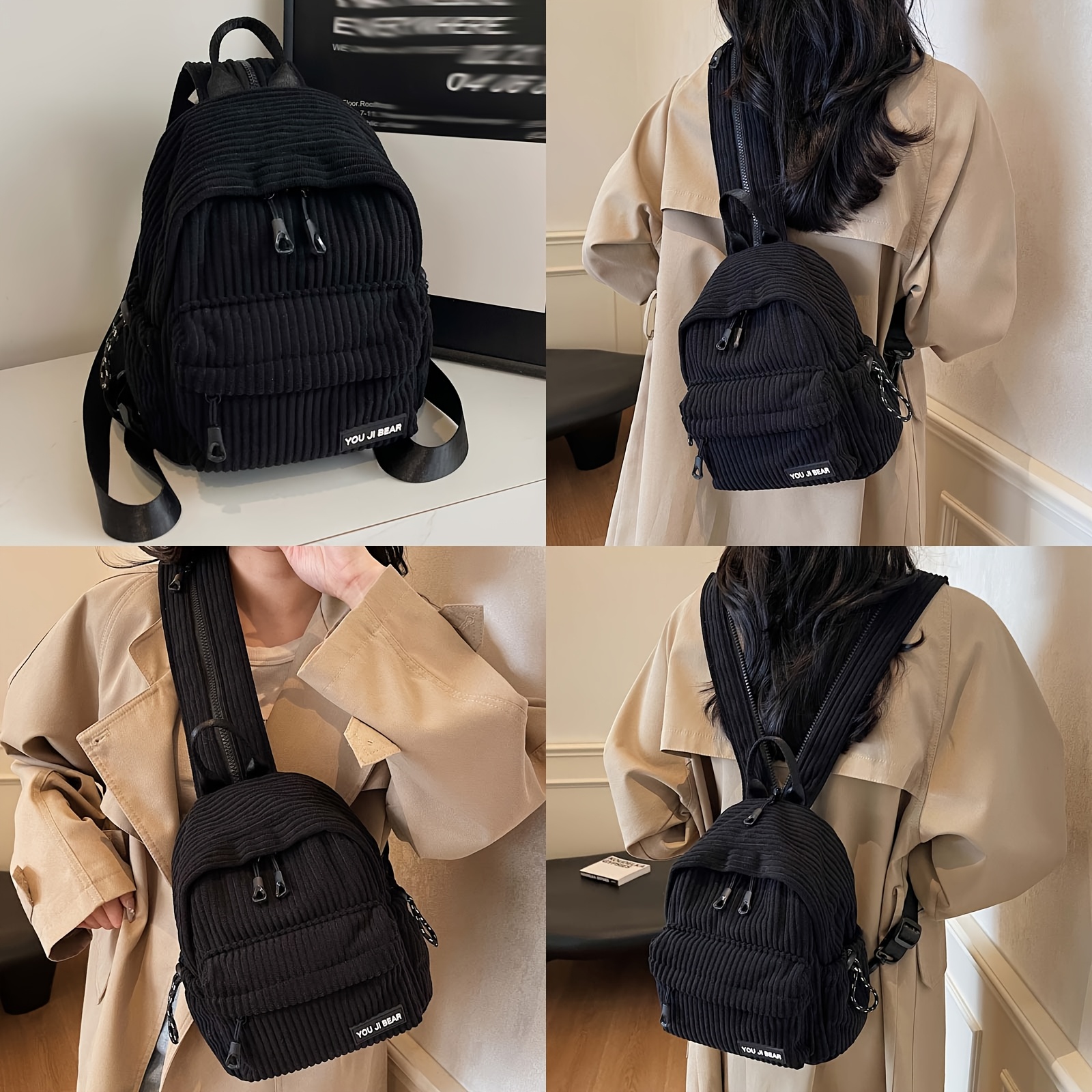 Image of New Corduroy Plush Velvet Mini Backpack With Wide Shoulder Straps, Large Bust Bag, Body Bag, Single Shoulder Bag, Backpack