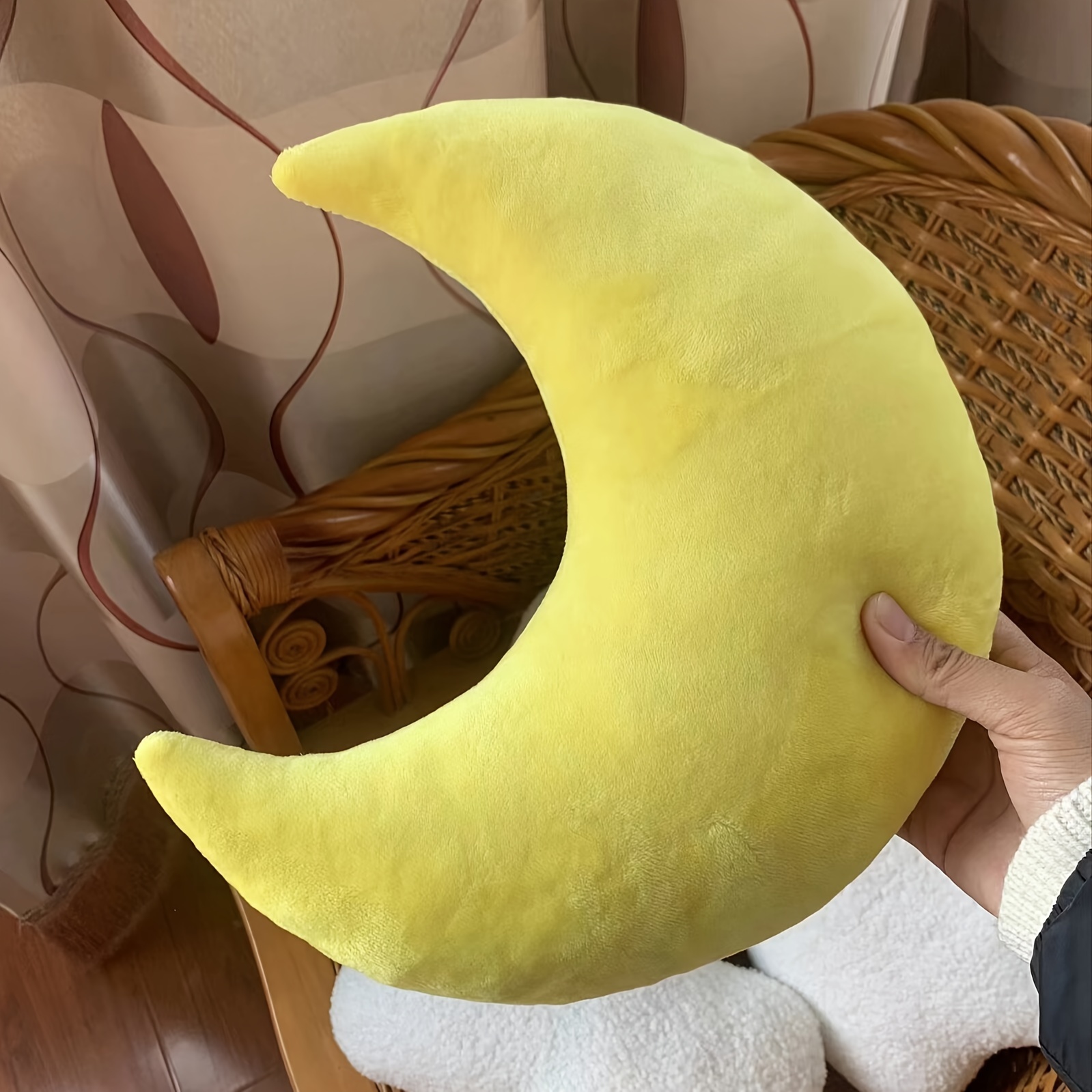 moon shaped plush pillow polyester woven yellow ideal Temu