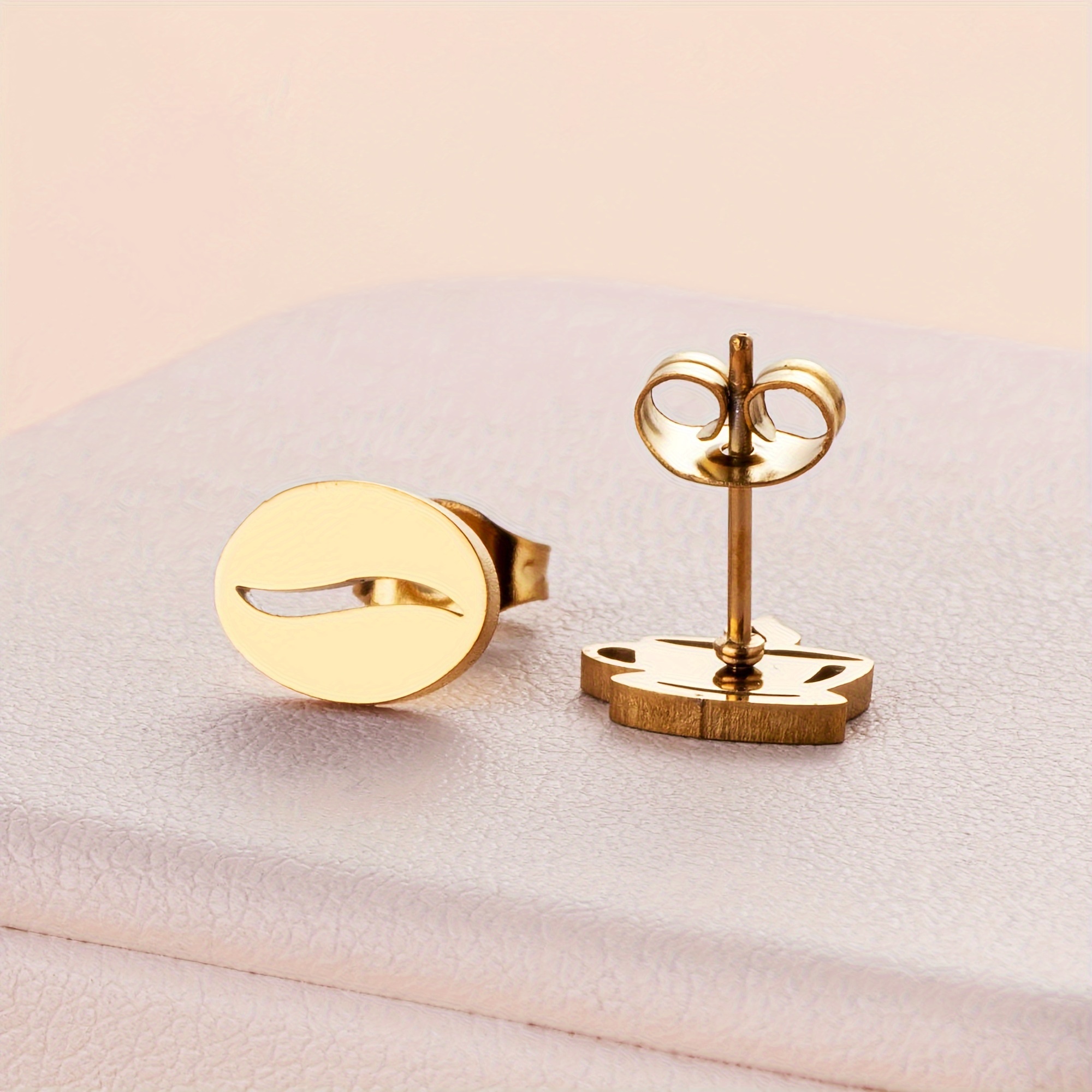 1 Pair (2pcs Set) Hypoallergenic Stainless Steel Coffee Bean Coffee Cup Stud Earrings For Women