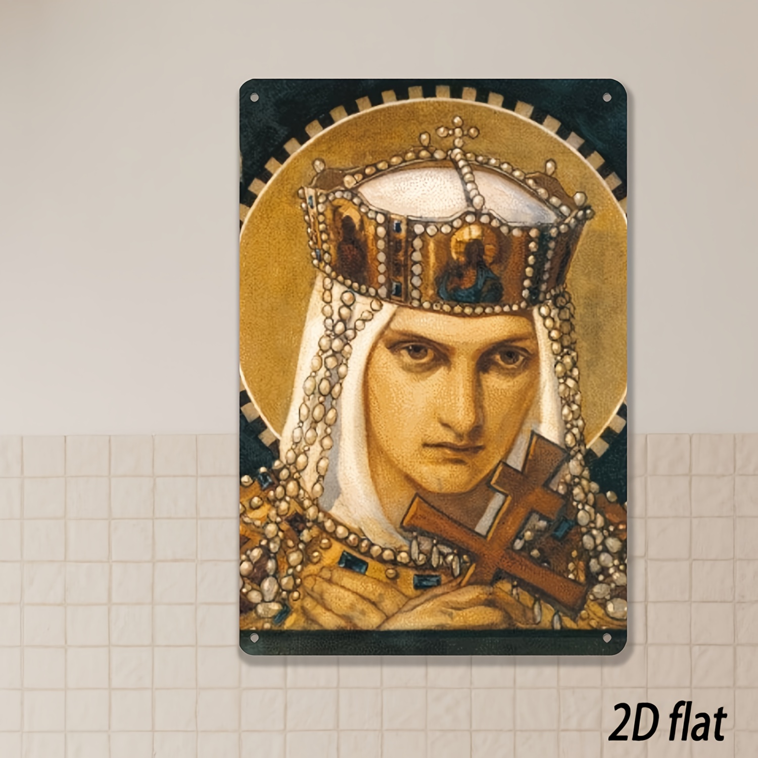 item picture 2d flat 2d flat 1pc vintage orthodox saint portrait iron wall decor 8x12 inch 20x30cm elegant   black white green religious art   durable indoor outdoor christian icon for home church office