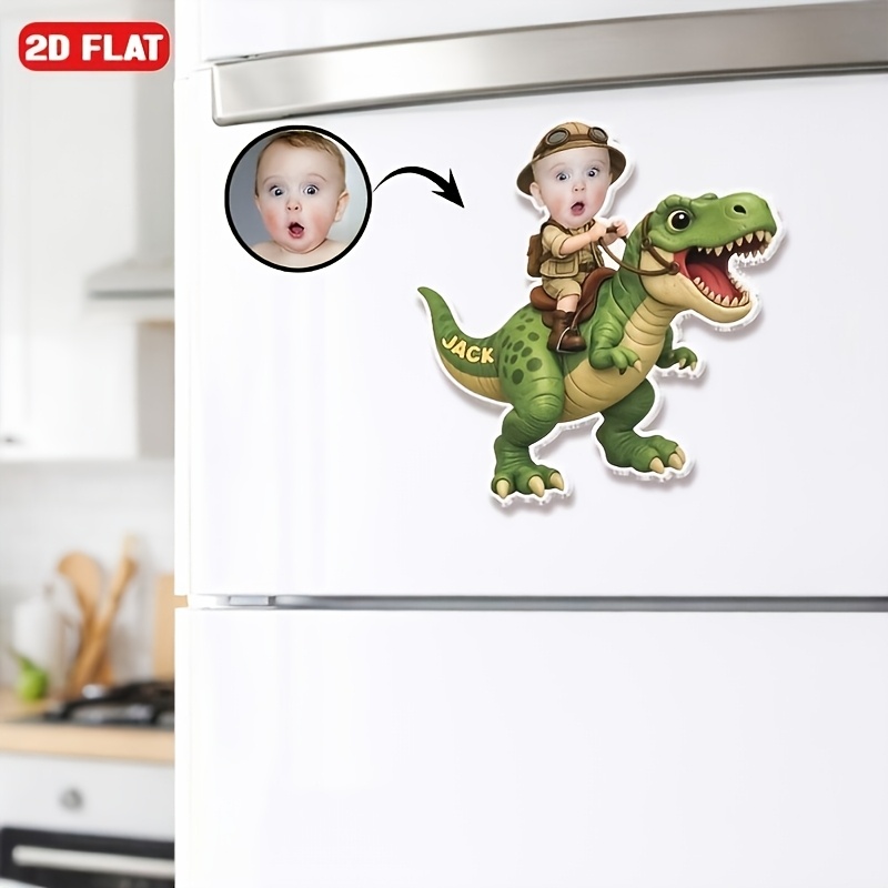 TEMU Aimants Dinosaure Personnalisés avec Photo pour Garçons - Aimants de Réfrigérateur Personnalisés avec Photo/Nom de Bébé, Carreaux Octogonaux en