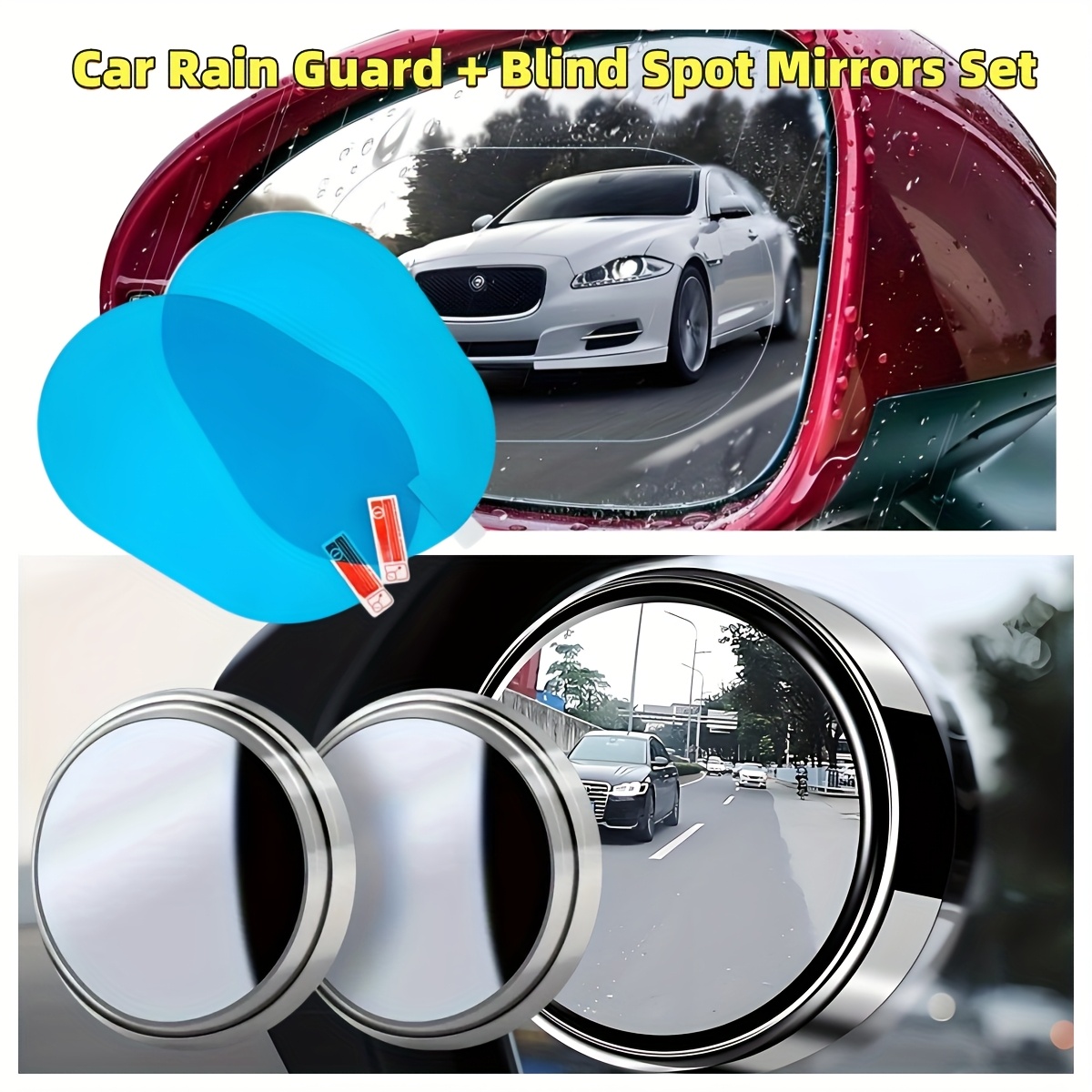 TEMU 2pcs Car Blind Spot Mirror+2pcs Rearview Mirror Film, Universal Vehicle Safety Kit, Wide Angle Parking Assistance, Rainproof Night Driving Must