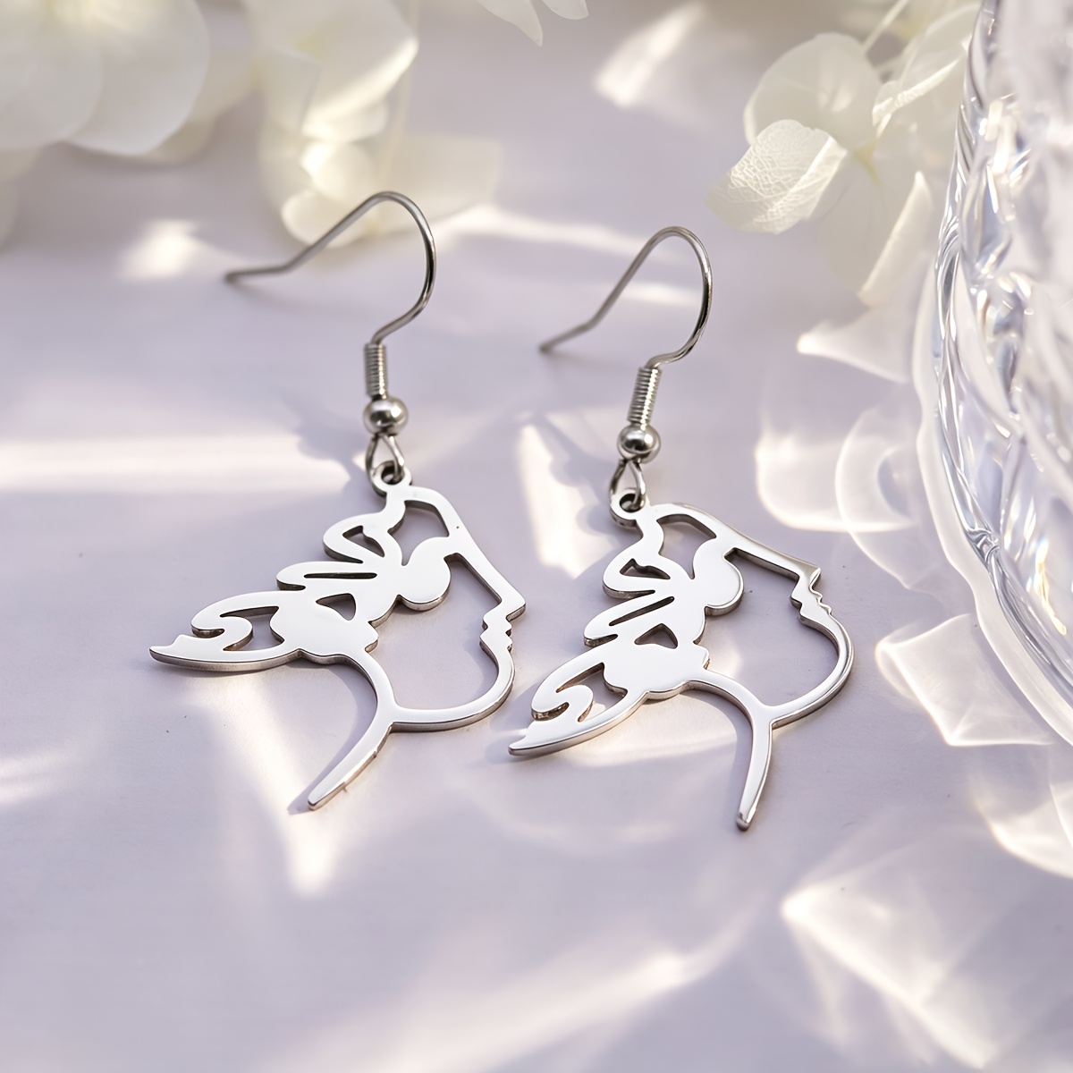 Minimalist Stainless Steel Hollow Butterfly Face Dangle Earrings