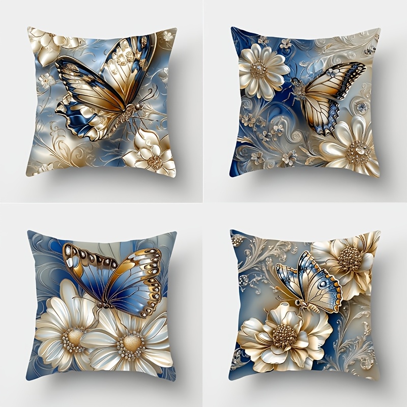 

4pcs Set & Floral Pillowcases - Soft, Comfortable 17.7" Square Zippered Cushion Covers For Home Decor (inserts Not Included), Contemporary Style