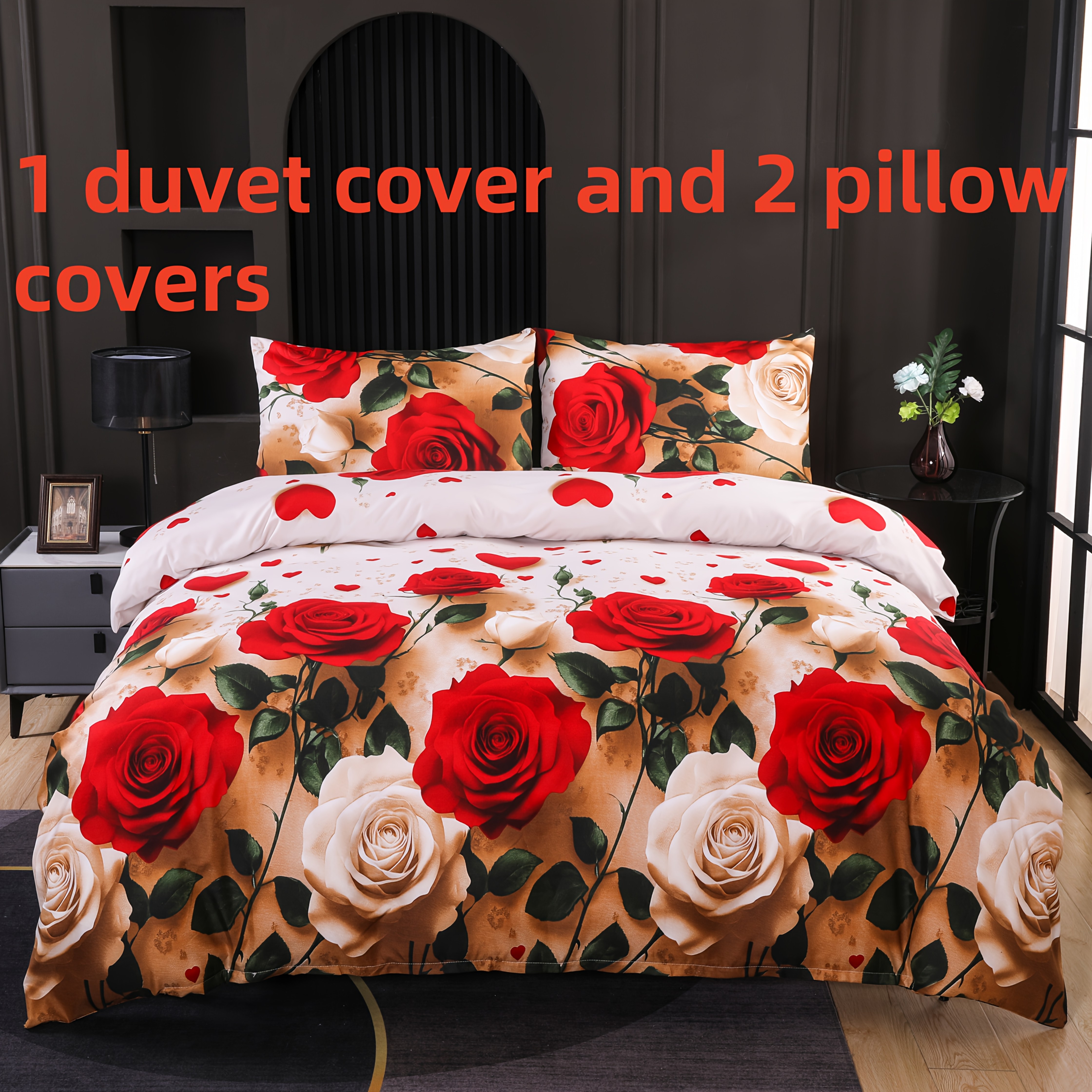 Image of The Four-season Duvet Cover 3pcs Set Includes -friendly Duvet Cover And 2 Pillowcases (no Pillow Inserts Or Duvet Insert Included). The Romantic Design Adds A Touch Of To Your Bedroom