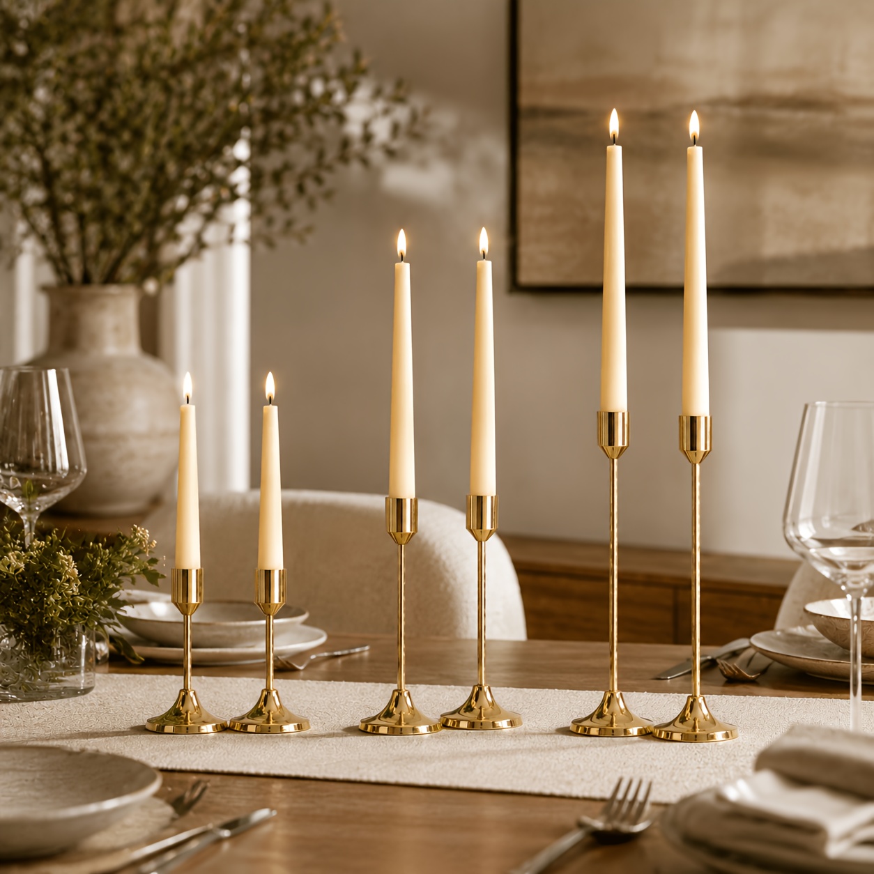 TEMU 6 stuks Gouden Kegel Kaarsen, Vintage Moderne Decoratieve Tafelstuk Kaarsenhouder voor Openhaard Plank Bruiloft Kerstfeest Huisinsteek Cadeau