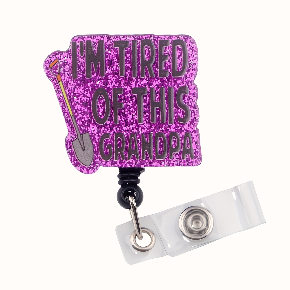 

1pc "i'm Of This " Retractable Id Badge Reel With Cute Cartoon Design – Purple Glitter Text, Acrylic Material, Nurses, Office Staff & Hospital Use