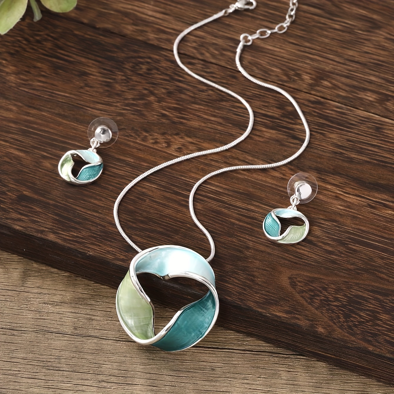 E-shop 1 Set Modisches Bohemian Emaille Schmuckset für Damen – Geometrisches Design mit Spiral-Motiv, Goldfarbene Zinklegierung, Dünne Beschichtung –