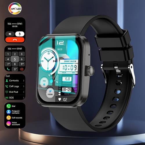 2025 smartwatch for men wireless calling music 100 sports amoled ip67 step counter wireless usb rechargeable battery modern fitness for outdoor activities fitness monitoring sleek digital watch rectangular watch face construction durable rubber strap